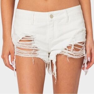 EDIKTED Matilda Low Rise Distressed Denim Shorts